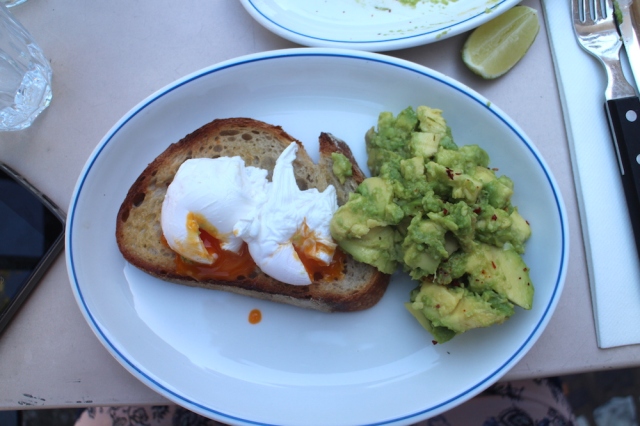 Poached eggs on toast.